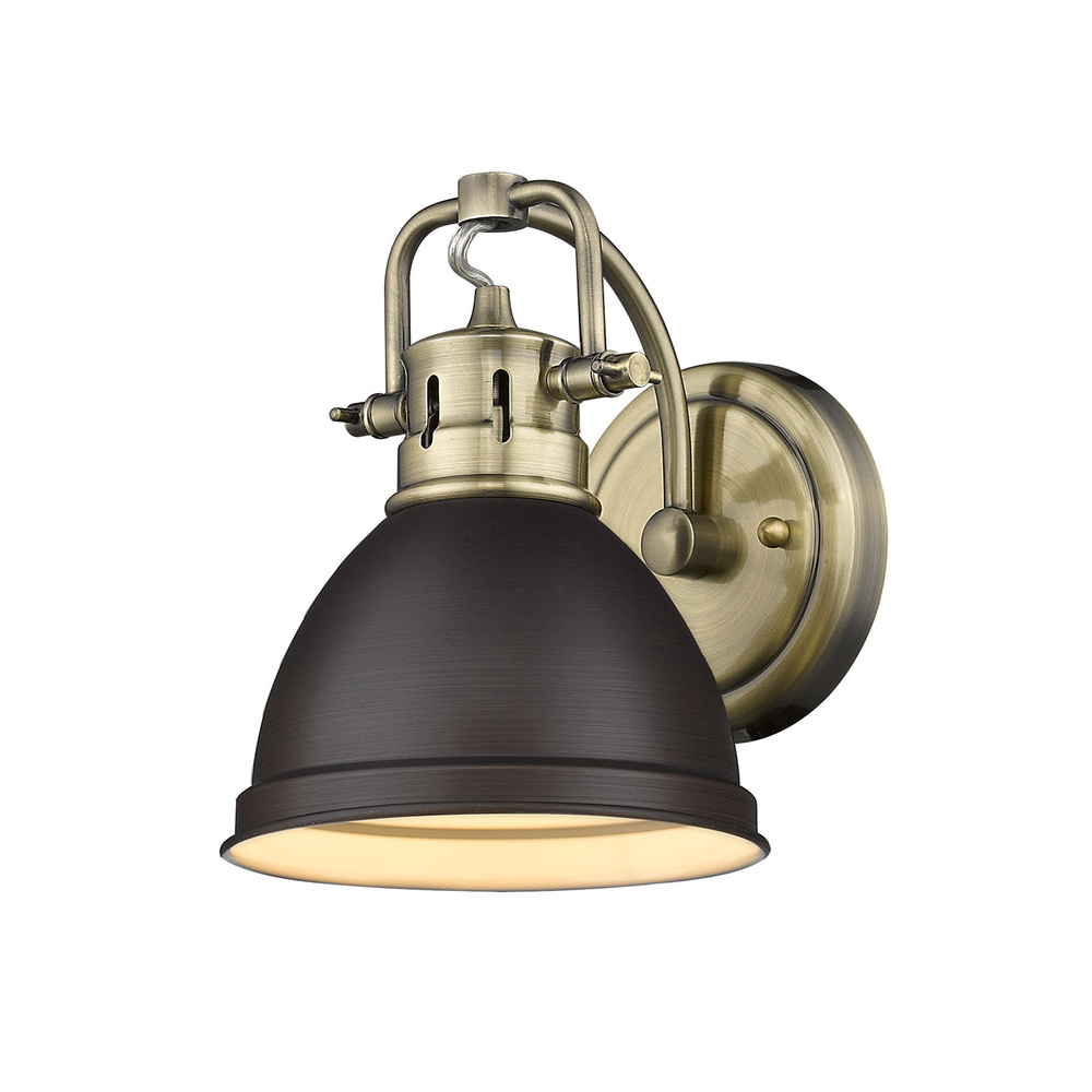 Duncan 1 Light Bath Vanity in Aged Brass with a Rubbed Bronze Shade