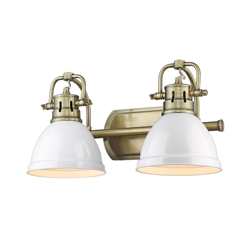 Duncan 2 Light Bath Vanity in Aged Brass with Matte White Shades