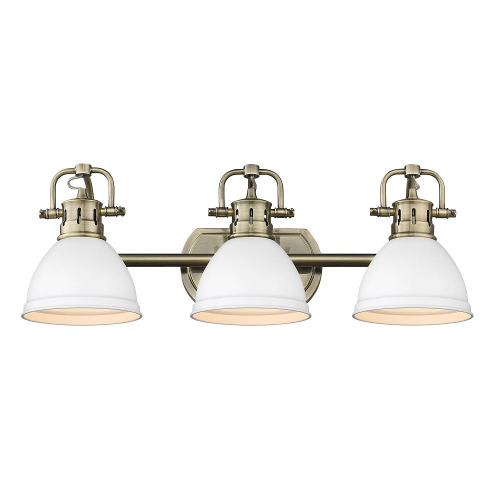Duncan 3 Light Bath Vanity in Aged Brass with a Matte White Shade