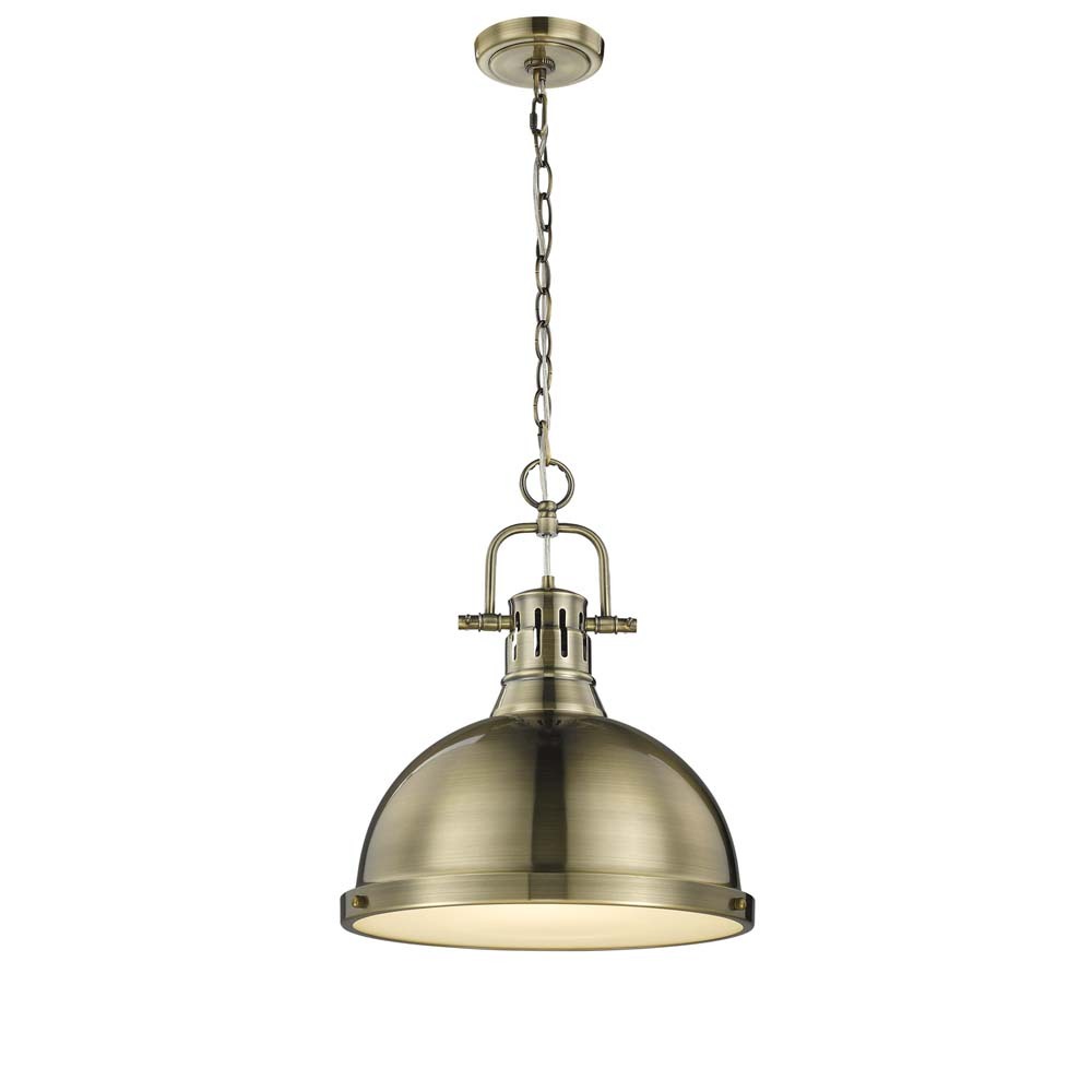 Duncan 1 Light Pendant with Chain in Aged Brass with a Aged Brass Shade