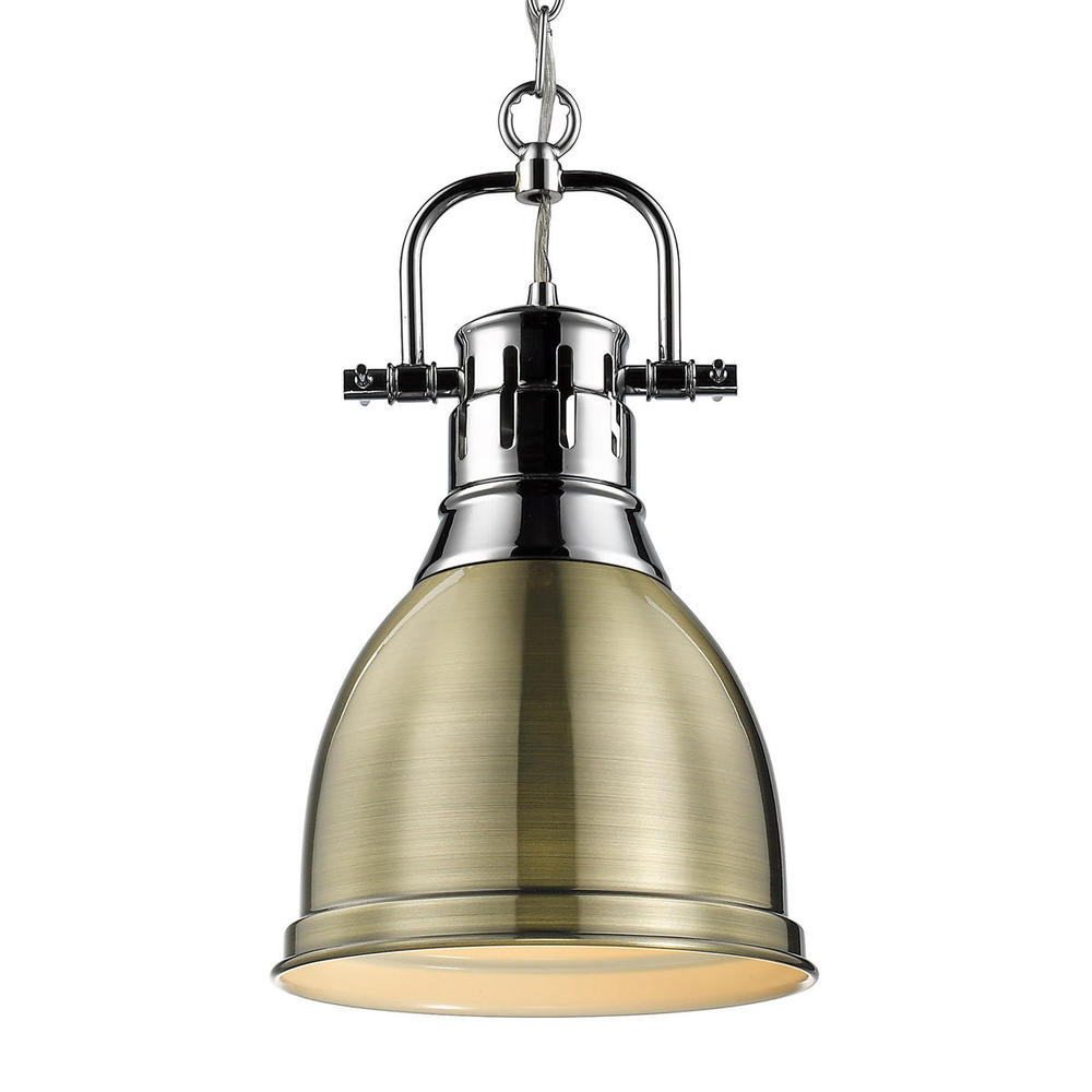 Duncan Small Pendant with Chain in Chrome with Aged Brass