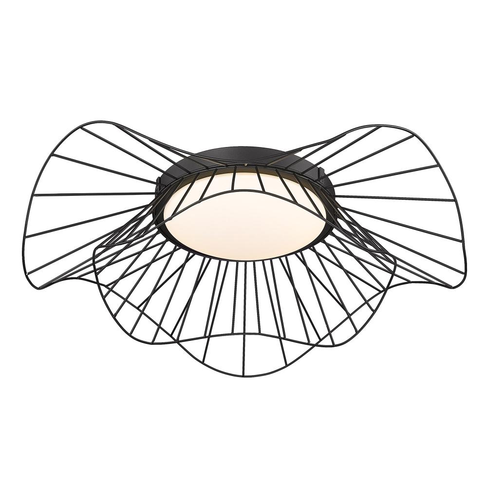 Elena Flush Mount - 24&#34; in Natural Black with Opal Glass Shade