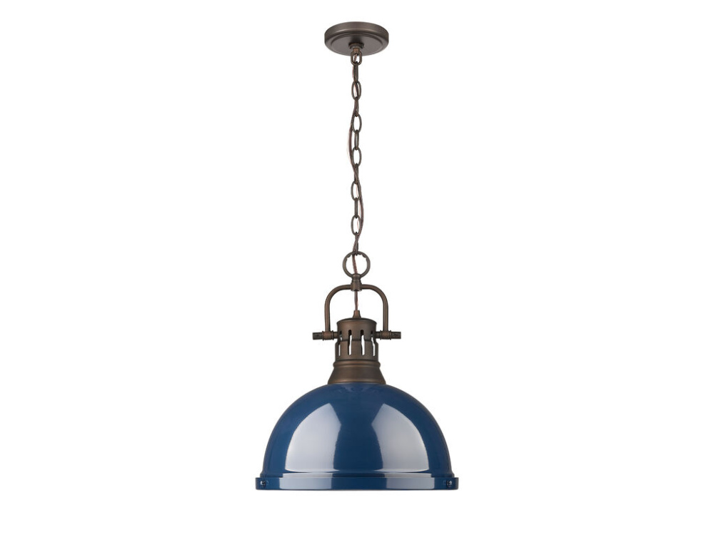 Duncan 1-Light Pendant with Chain in Rubbed Bronze with Matte Navy