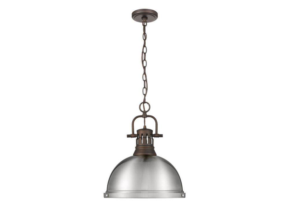 Duncan 1-Light Pendant with Chain in Rubbed Bronze with Pewter