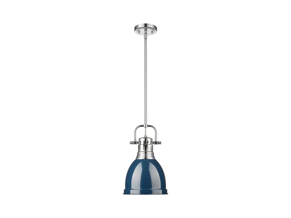 Duncan Small Pendant with Rod in Chrome with Matte Navy