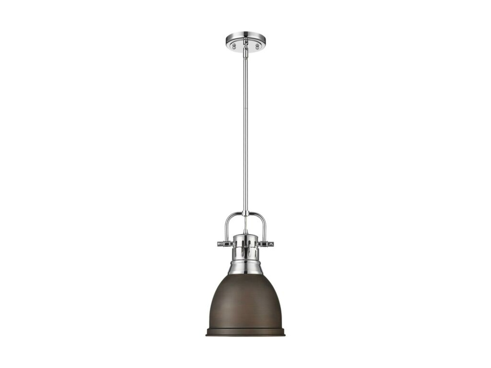Duncan Small Pendant with Rod in Chrome with Rubbed Bronze