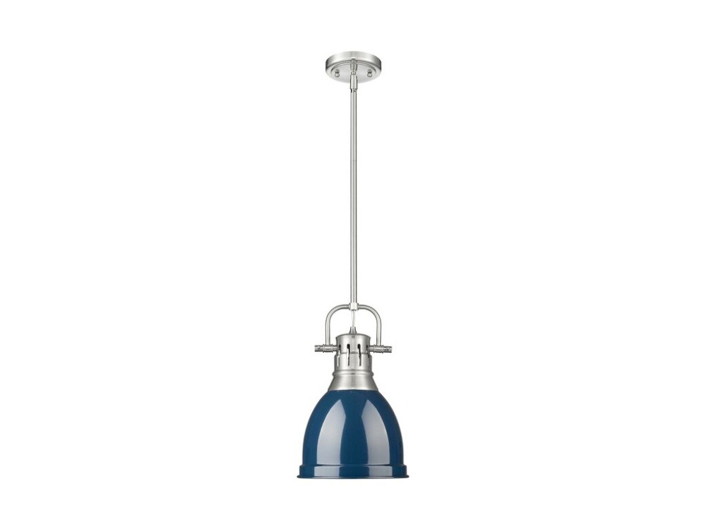 Duncan Small Pendant with Rod in Pewter with Matte Navy