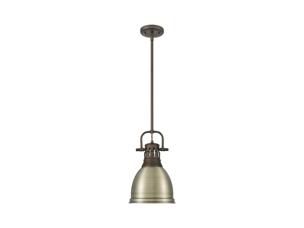 Duncan Small Pendant with Rod in Rubbed Bronze with Aged Brass