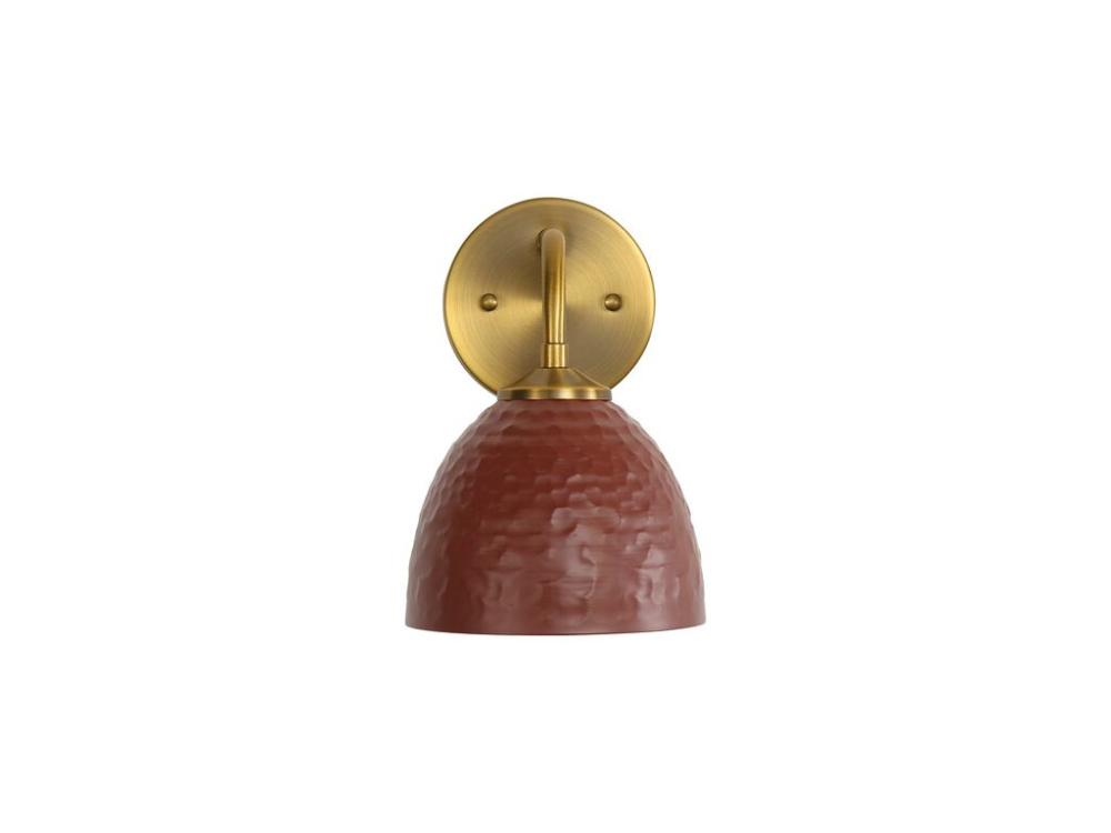 Shepard 1-Light Wall Sconce in Modern Brass with Russet Clay