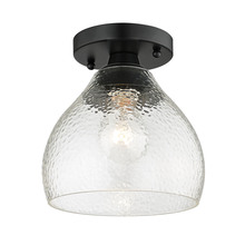Golden 1094-SF BLK-HCG - Ariella BLK Semi-Flush in Matte Black with Hammered Clear Glass Shade