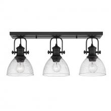 Golden 3118-3SF BLK-SD - Hines 3-Light Semi-Flush in Matte Black with Seeded Glass