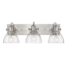 Golden 3118-BA3 PW-SD - Hines 3-Light Bath Vanity in Pewter with Seeded Glass