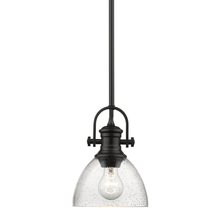 Golden 3118-M1L BLK-SD - Hines Mini Pendant in Matte Black with Seeded Glass