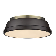 Golden 3602-14 AB-RBZ - Duncan 14" Flush Mount in Aged Brass with a Rubbed Bronze Shade