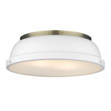 Golden 3602-14 AB-WHT - Duncan 14" Flush Mount in Aged Brass with a Matte White Shade