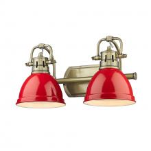 Golden 3602-BA2 AB-RD - Duncan 2 Light Bath Vanity in Aged Brass with Red Shades