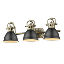 Golden 3602-BA3 AB-BLK - Duncan 3 Light Bath Vanity in Aged Brass with a Matte Black Shade