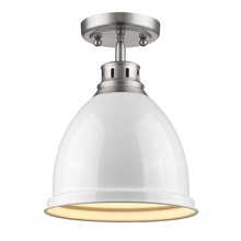 Golden 3602-FM PW-WH - Duncan Flush Mount in Pewter with a White Shade