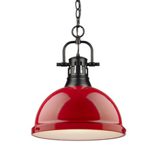 Golden 3602-L BLK-RD - Duncan 1 Light Pendant with Chain in Matte Black with a Red Shade