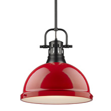 Golden 3604-L BLK-RD - Duncan 1 Light Pendant with Rod in Matte Black with a Red Shade