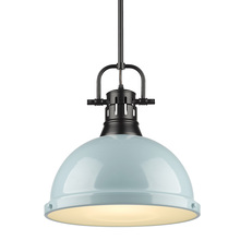 Golden 3604-L BLK-SF - Duncan 1 Light Pendant with Rod in Matte Black with a Seafoam Shade