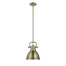 Golden 3604-M1L AB-AB - Duncan Mini Pendant with Rod in Aged Brass with an Aged Brass Shade