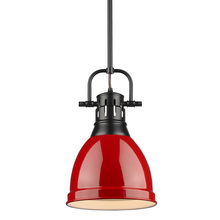 Golden 3604-S BLK-RD - Duncan Small Pendant with Rod in Matte Black with a Red Shade