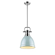 Golden 3604-S CH-SF - Duncan Small Pendant with Rod in Chrome with a Seafoam Shade