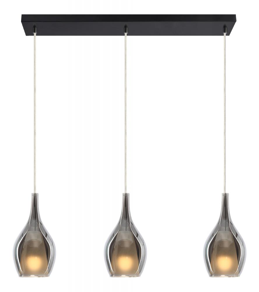 3 LT &#34;JERICHO&#34; 28&#34;L RECTANGLE CANOPY MATTE BLACK+ SM GLASS PENDANT E26