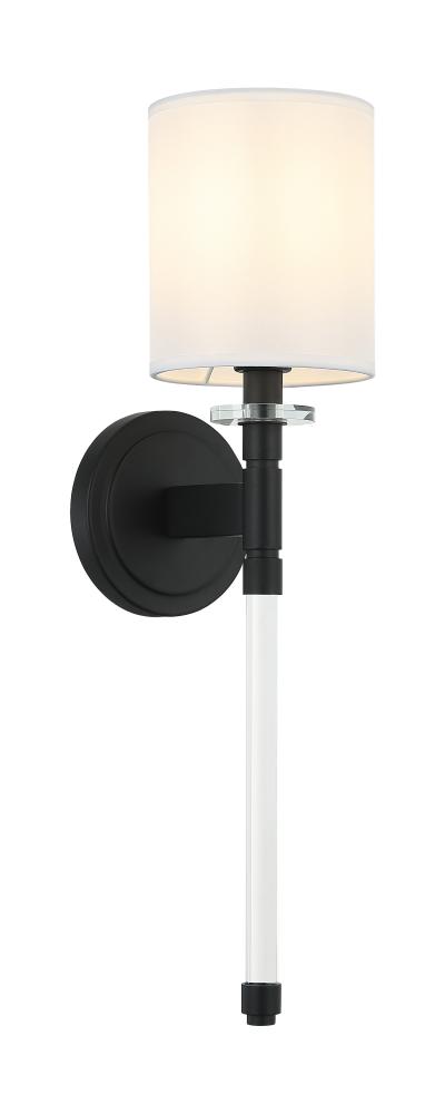 1 LT 5&#34;W &#34;FAIRBURN&#34; MATTE BLACK WALL SCONCE / FABRIC SHADE E12 10W LED