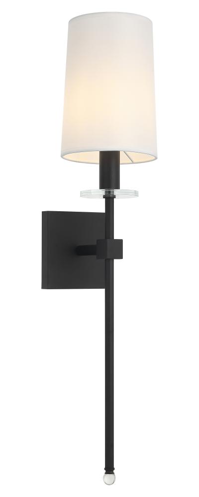 1 LT 5.9&#34;W &#34;FAIRBURN&#34; MATTE BLACK WALL SCONCE / FABRIC SHADE E12 10W LED