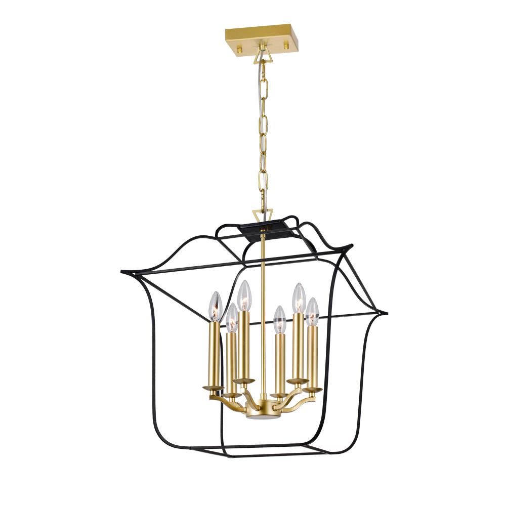 Tudor 6 Light Chandelier With Satin Gold & Black Finish