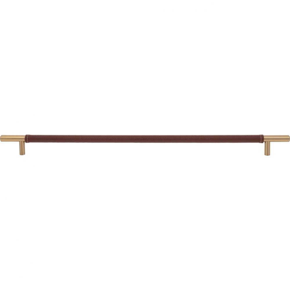 Zanzibar Brown Appliance Pull 17 Inch (c-c) Leather Warm Brass