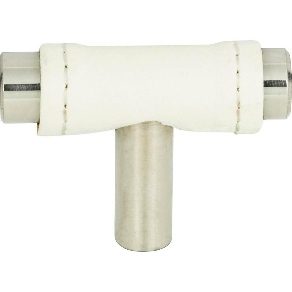 Zanzibar White Leather Knob 1 7/8 Inch Polished Chrome