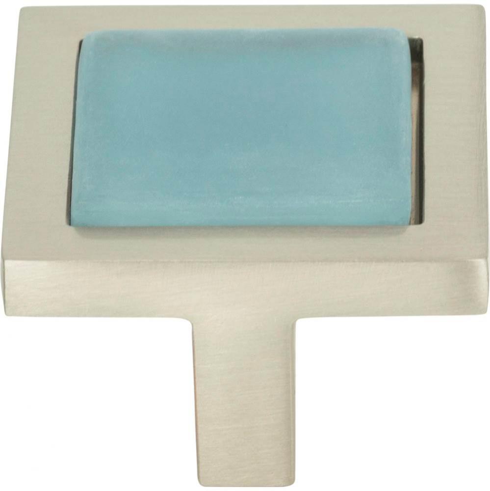 Spa Blue Square Knob 1 3/8 Inch Brushed Nickel