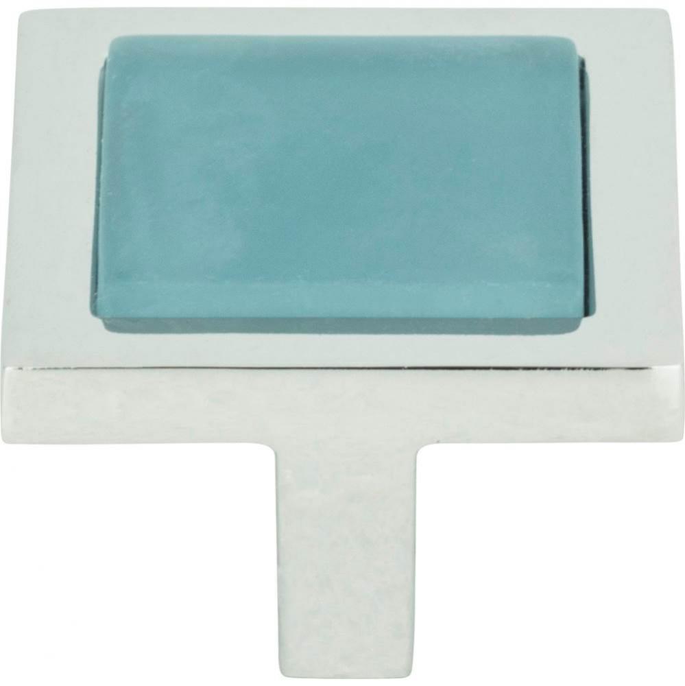 Spa Blue Square Knob 1 3/8 Inch Polished Chrome