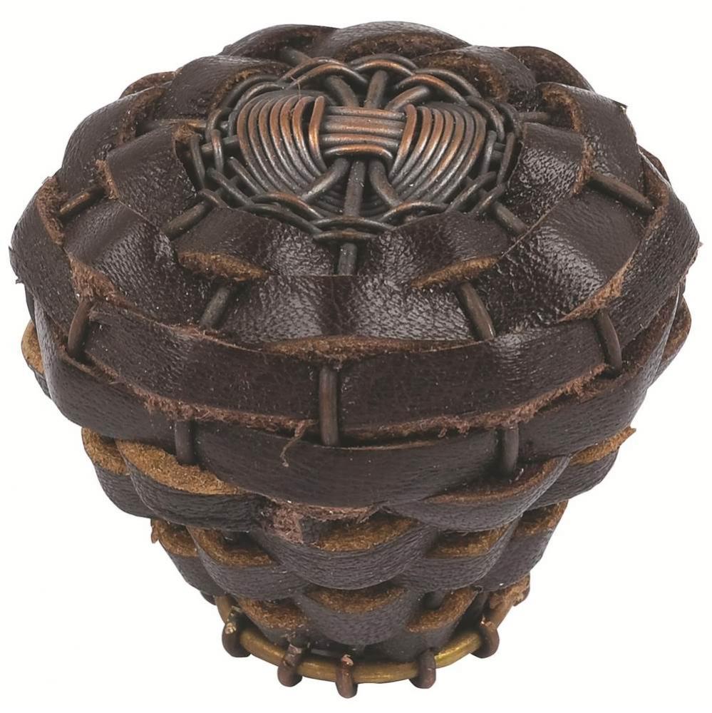Hamptons Expresso Leather Knob 1 1/2 Inch Aged Bronze