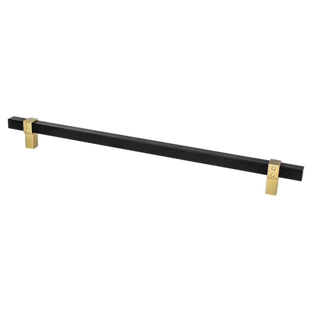 Rivet Rebel 12in. CC Matte Black Bar and Modern Brushed Gold Posts Appliance Pull