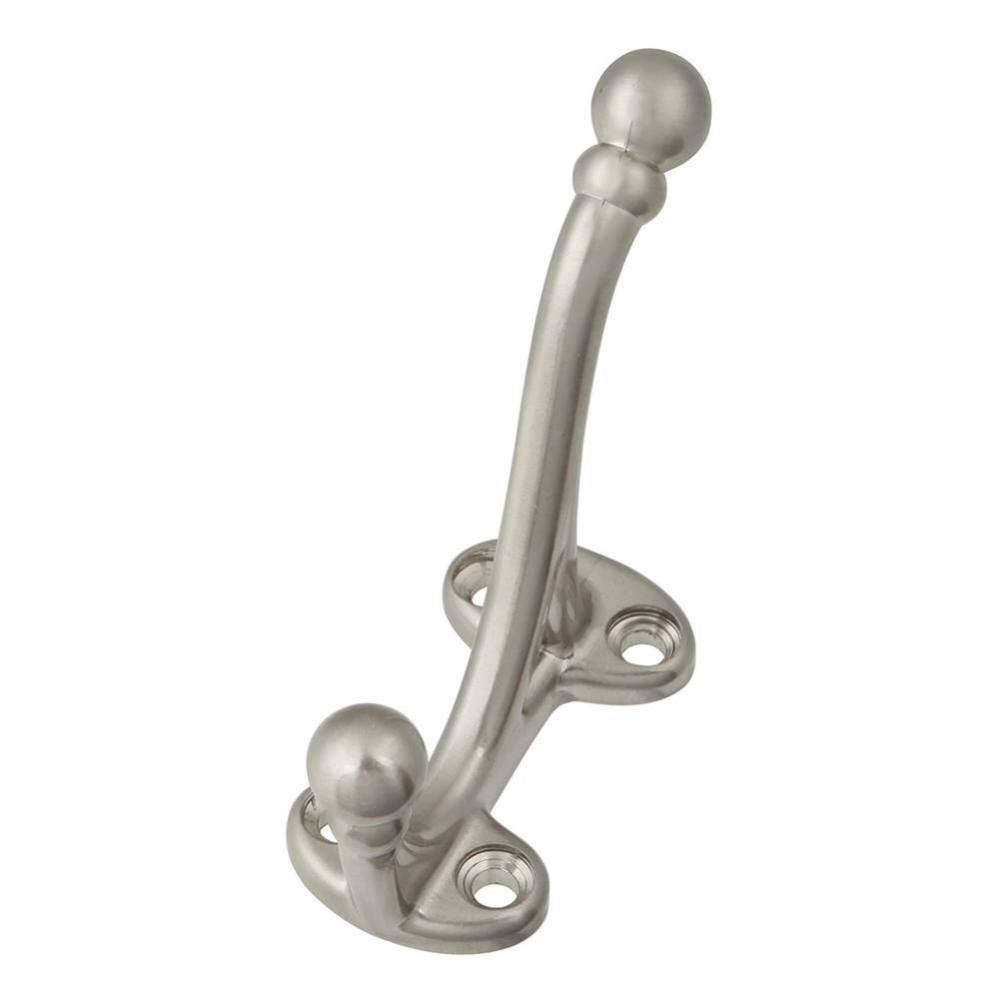 Hooks Collection Coat Hook Double 5/8&apos;&apos; C/C Satin Nickel Finish