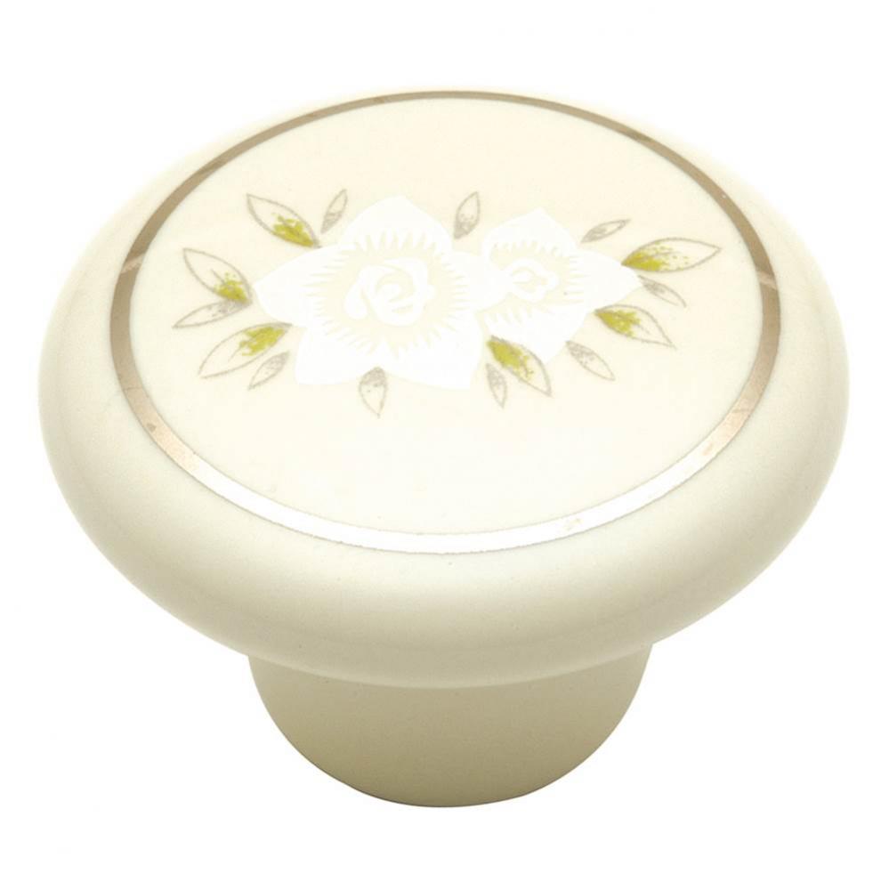 1-1/2 In. English Cozy White Flower Cabinet Knob