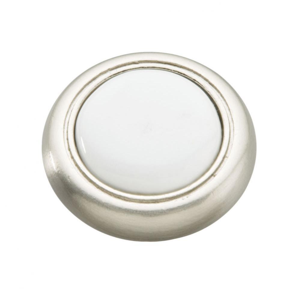 Tranquility Collection Knob 1-1/4&apos;&apos; Diameter Satin Nickel with White Finish