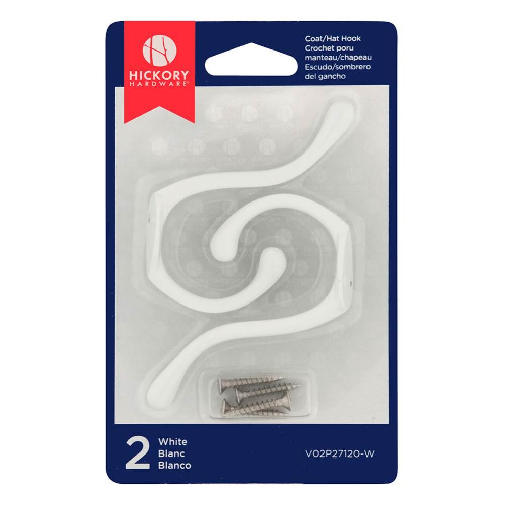 Multipack Collection Coat Hook Double White Finish (2 Pack)