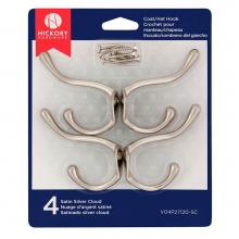 Hickory Hardware V04P27120-SC - Multipack Collection Coat Hook Double Satin Silver Cloud Finish (4 Pack)