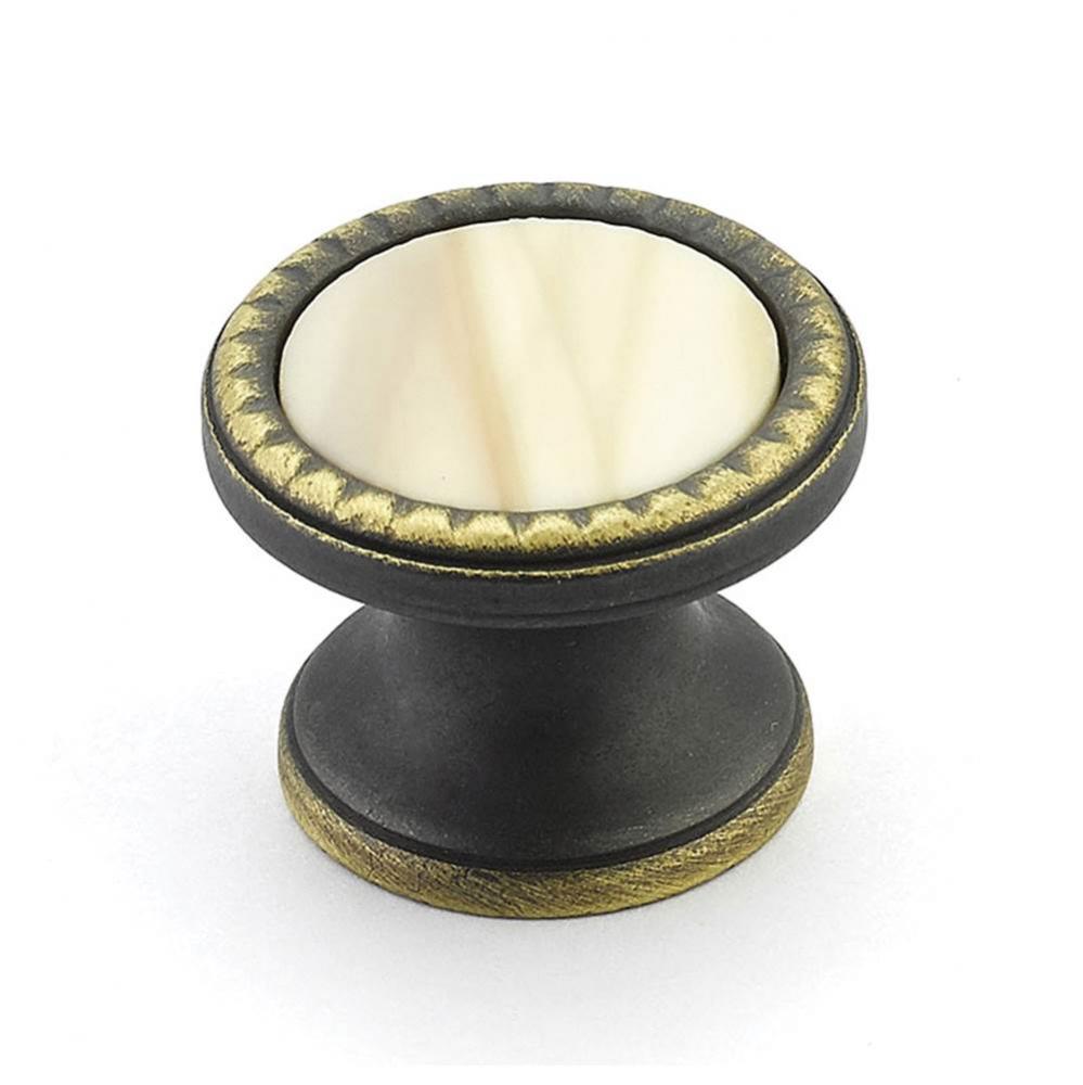 Knob, Round, Ancient Bronze, Almond Glass, 1-1/4&apos;&apos; dia