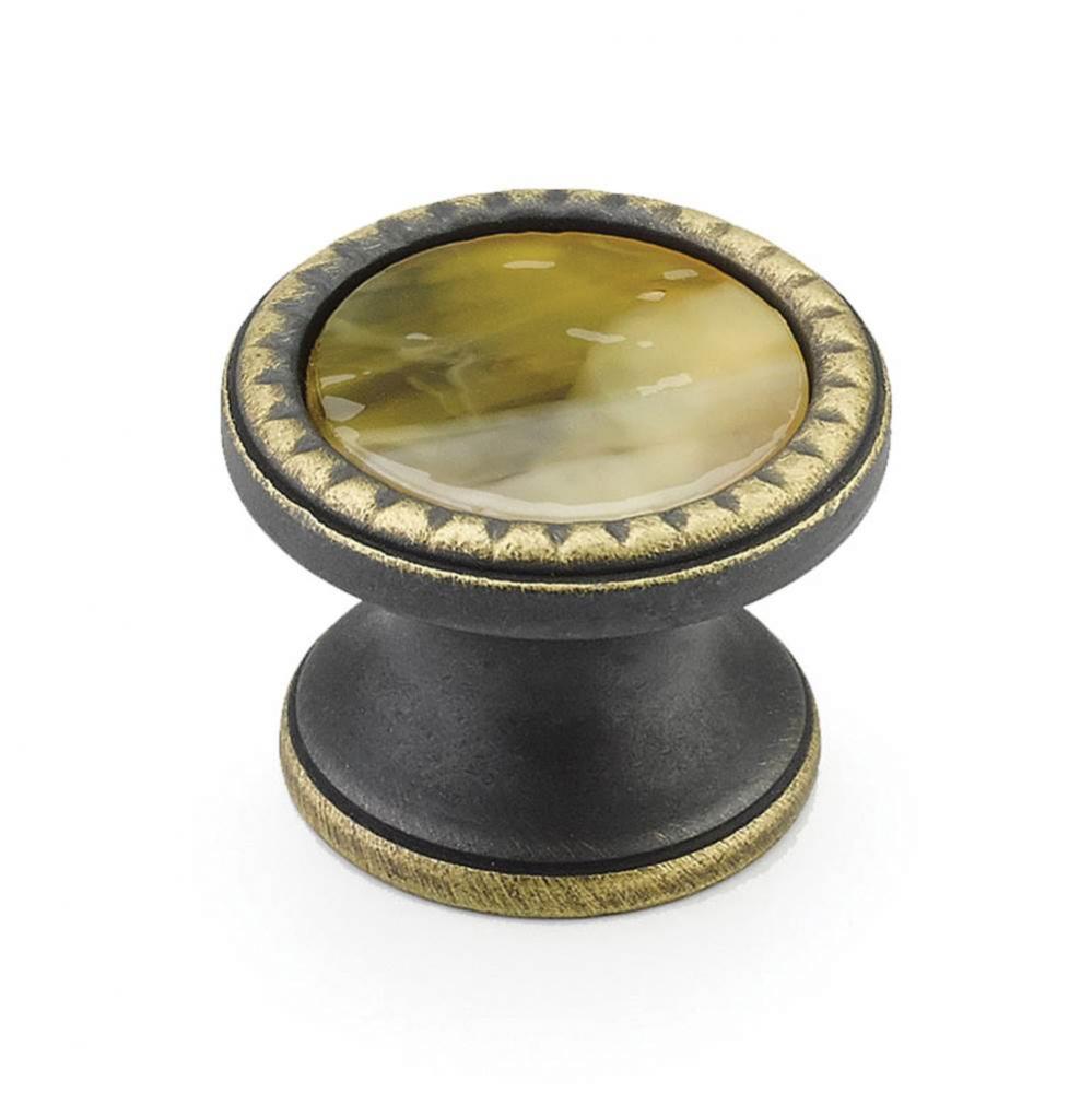 Knob, Round, Ancient Bronze, Chaparral Glass, 1-1/4&apos;&apos; dia