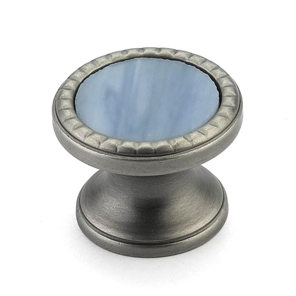 Knob, Round, Antique Nickel, Glacier Blue Glass, 1-1/4&apos;&apos; dia