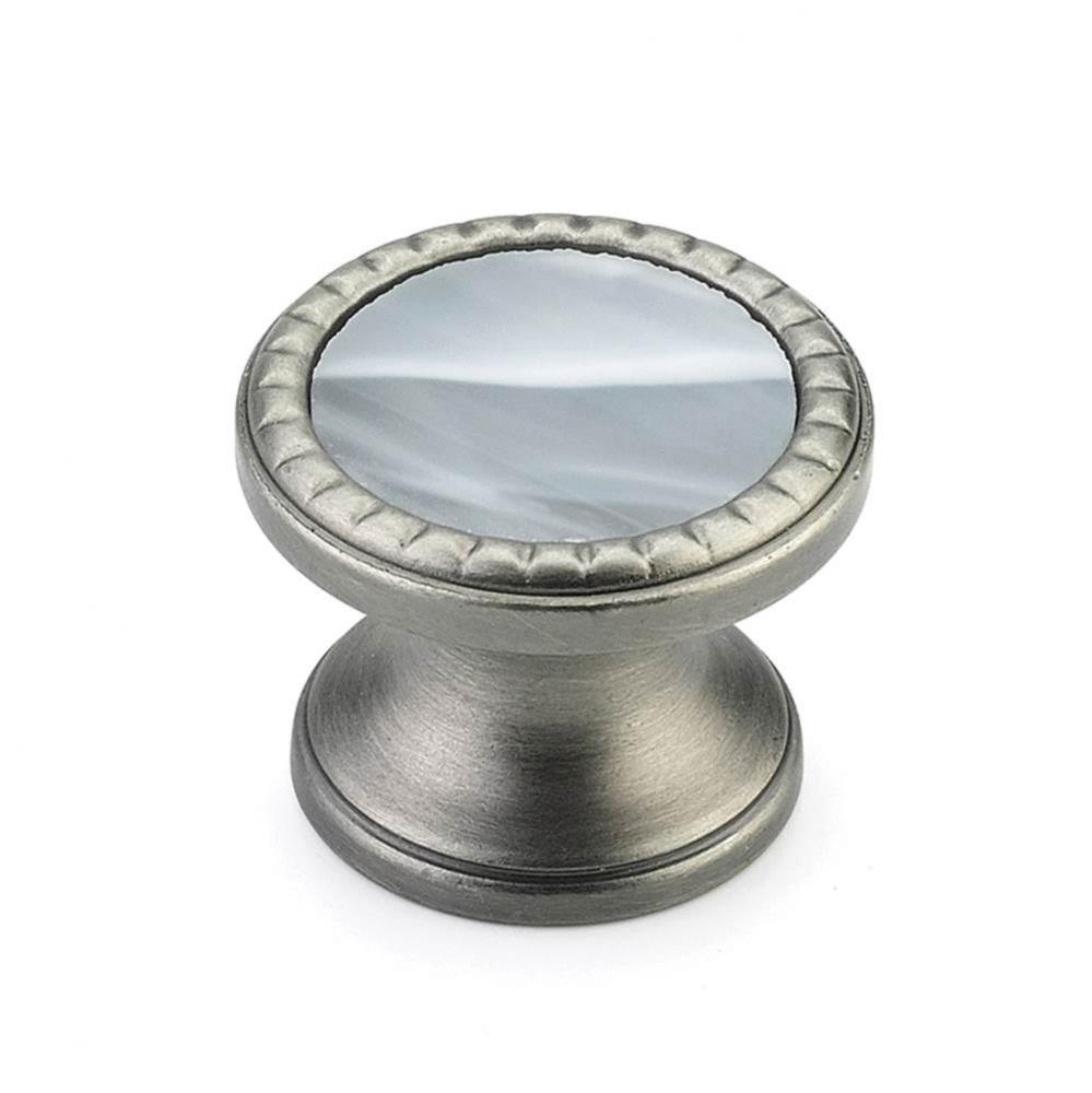 Knob, Round, Antique Nickel, Greystone Glass, 1-1/4&apos;&apos; dia