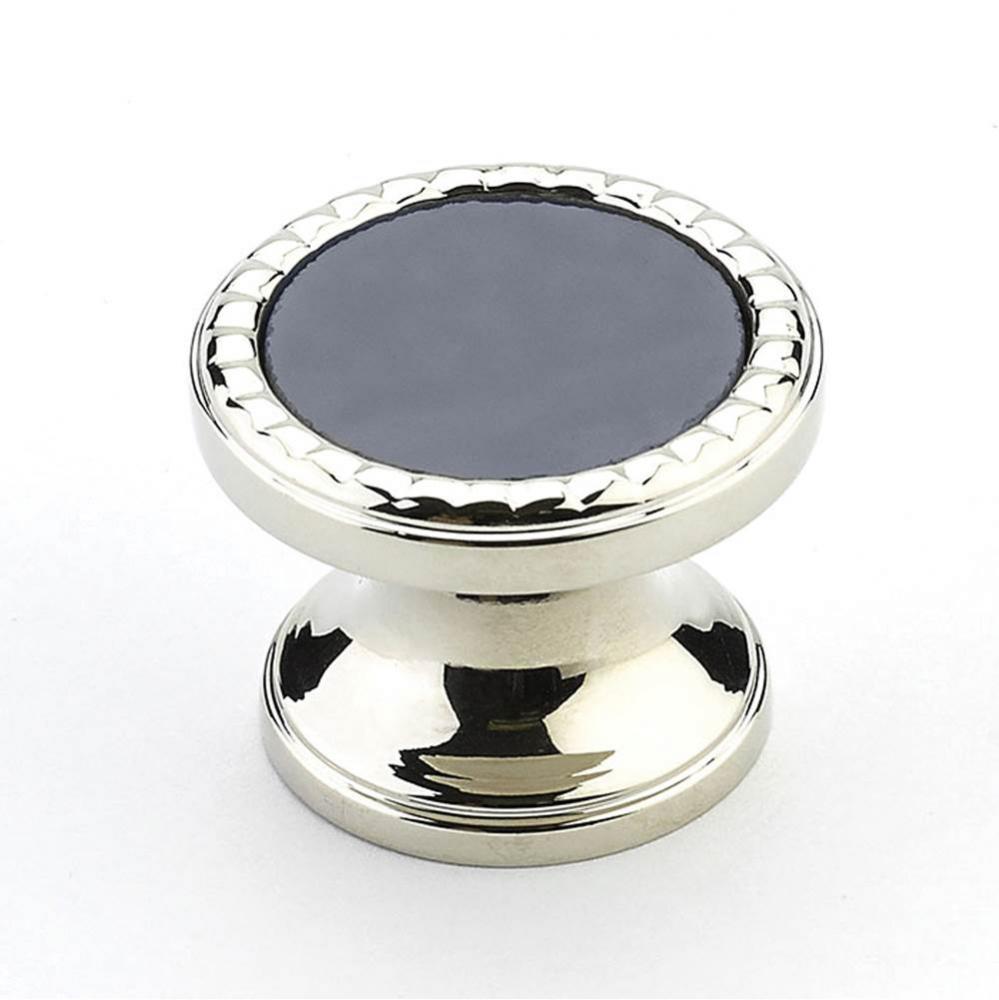 Knob, Round, Polished Nickel,  Slate Grey Glass, 1-1/4&apos;&apos; dia