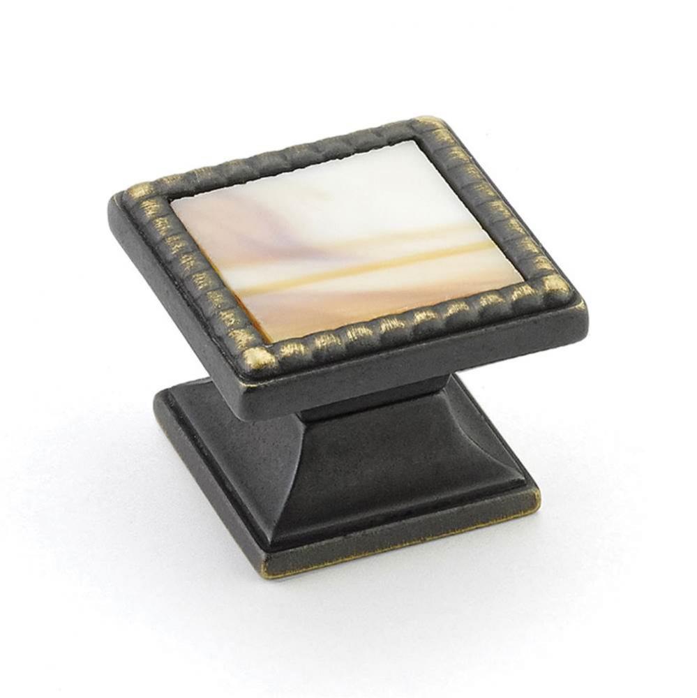 Knob, Square, Ancient Bronze, Almond Glass, 1-1/4&apos;&apos; dia