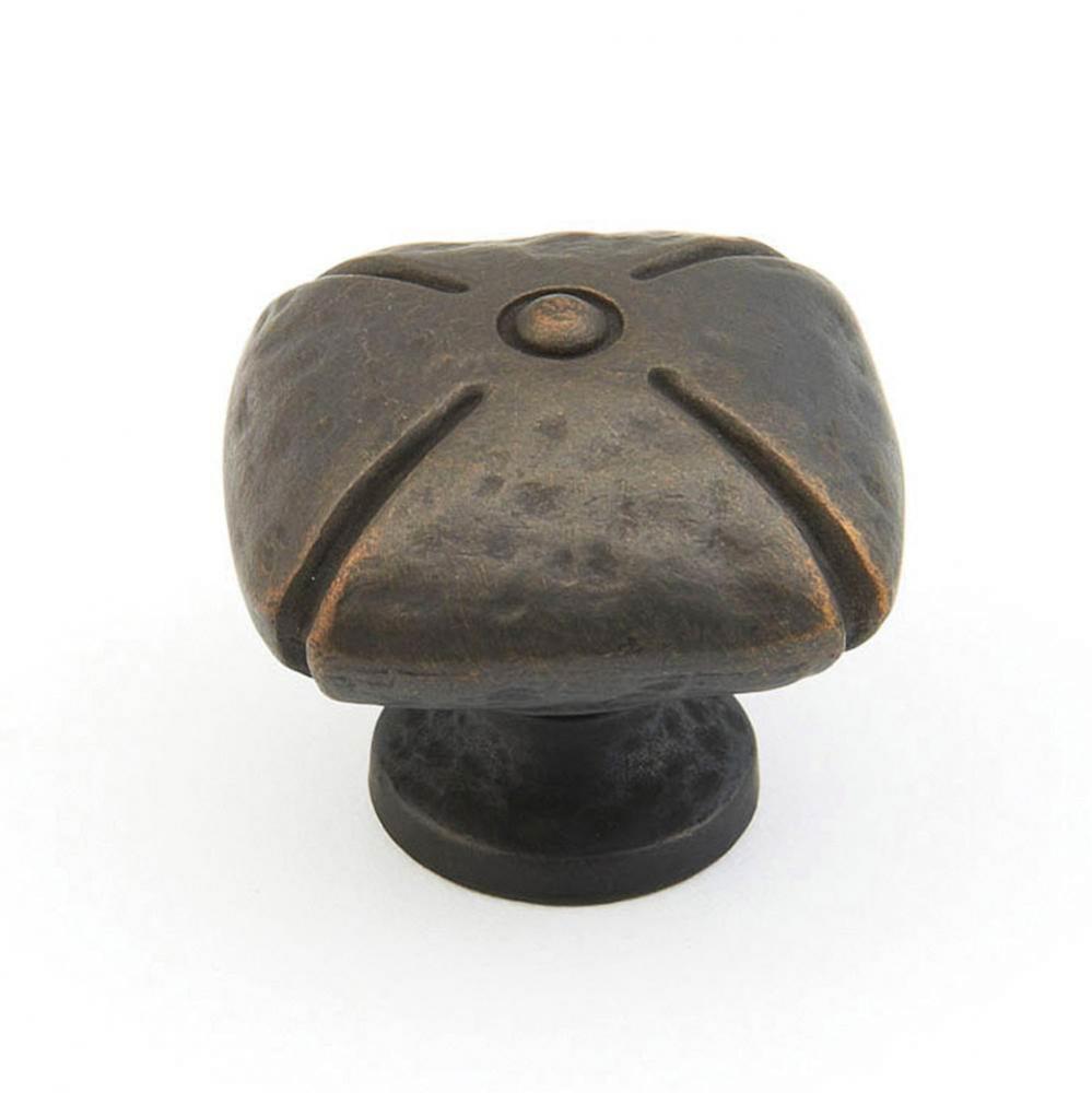 Knob, Square, Ancient Bronze, 1-1/2&apos;&apos; dia